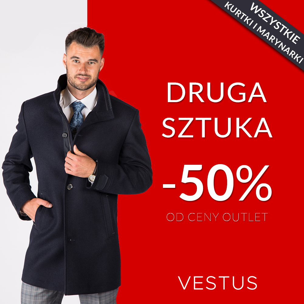 -50% od ceny outletowej na drugą kurtkę, płaszcz lub marynarkę