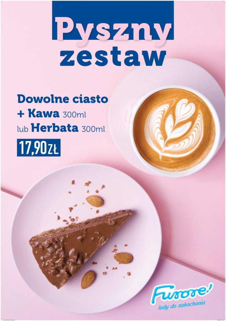 17,90 zł za zestaw ciasto +kawa lub herbata