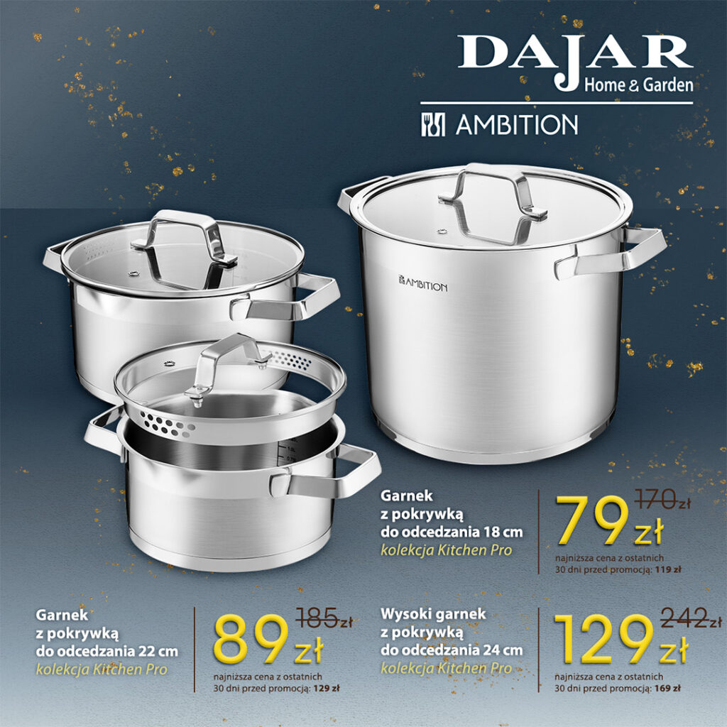 wysoki garnek z pokrywką do odcedzania 24cm 129 zł